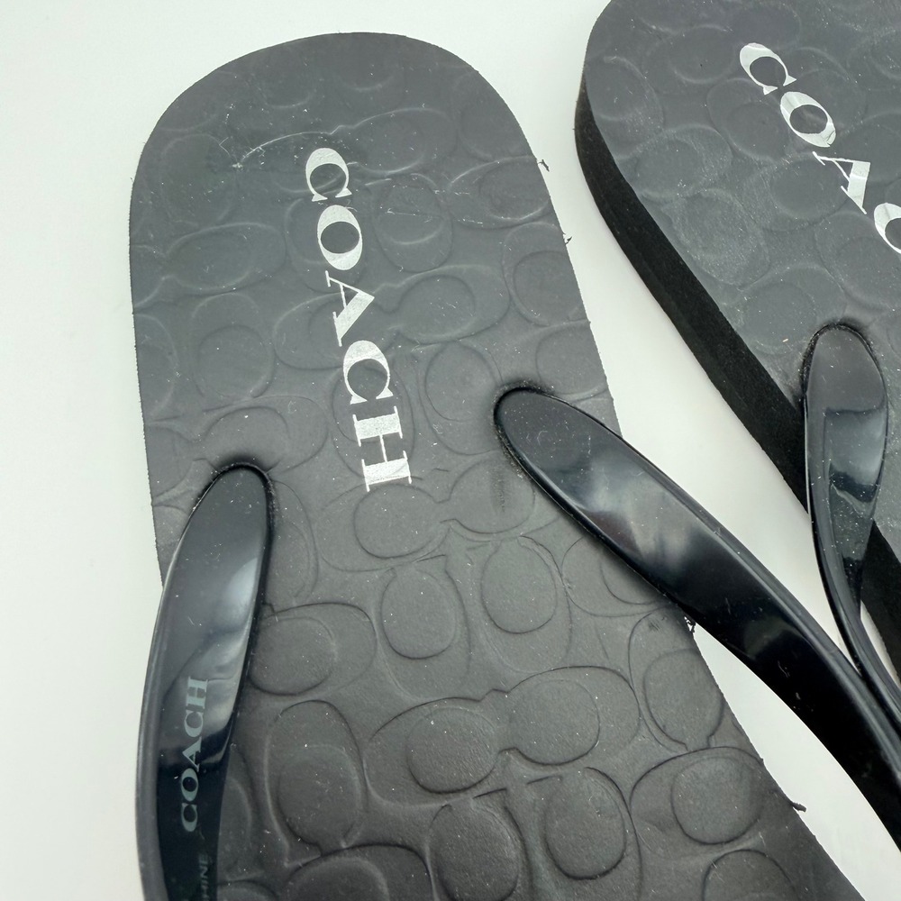 Coach Flip Flops Signature Monogram pattern Logo Thong Sandal Womens 8 Black - Picture 3 of 6